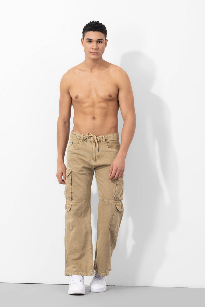 Beige Drawstring Closure Multi Pocket Cargo Pants
