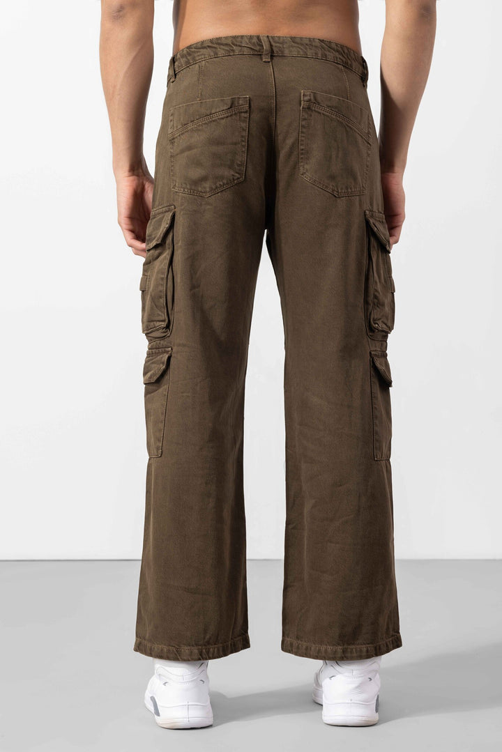 Brown Button Closure Multi Pocket Cargo Pant
