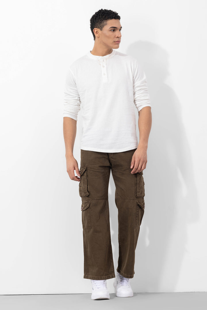 Brown Button Closure Multi Pocket Cargo Pant