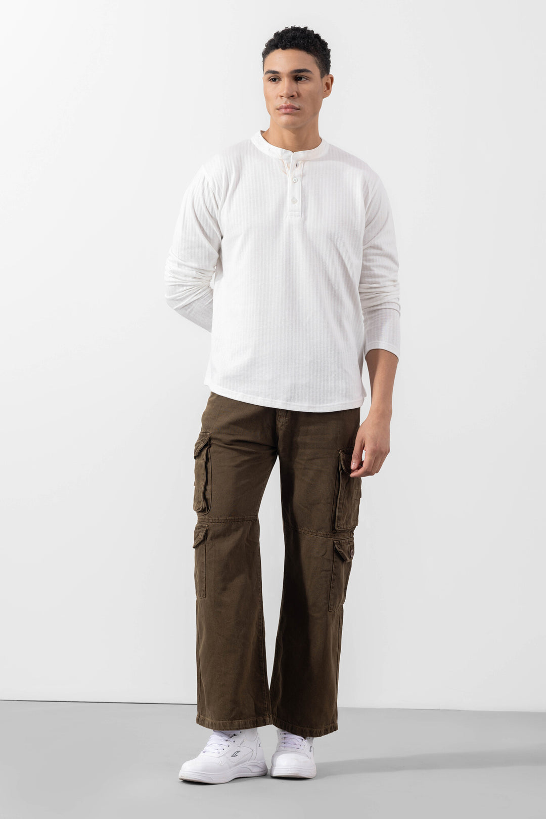 Brown Button Closure Multi Pocket Cargo Pant