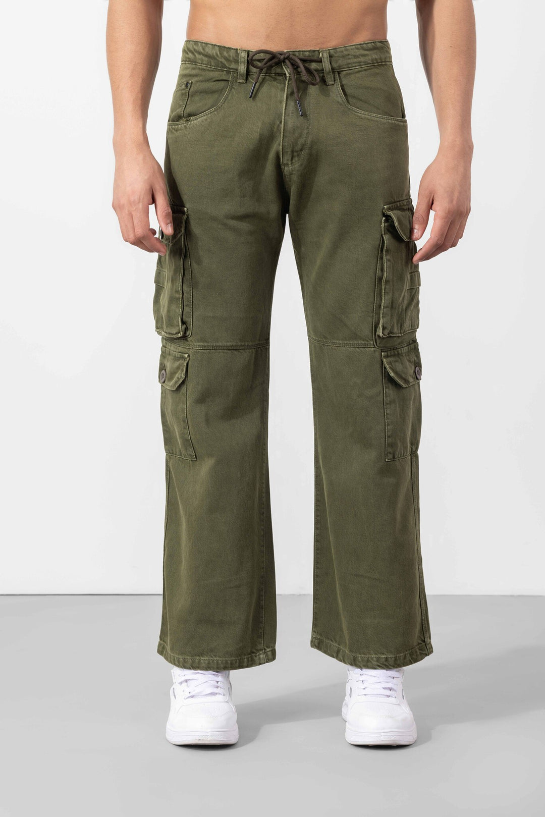 Olive Green Button Closure Multi Pocket Cargo Pant