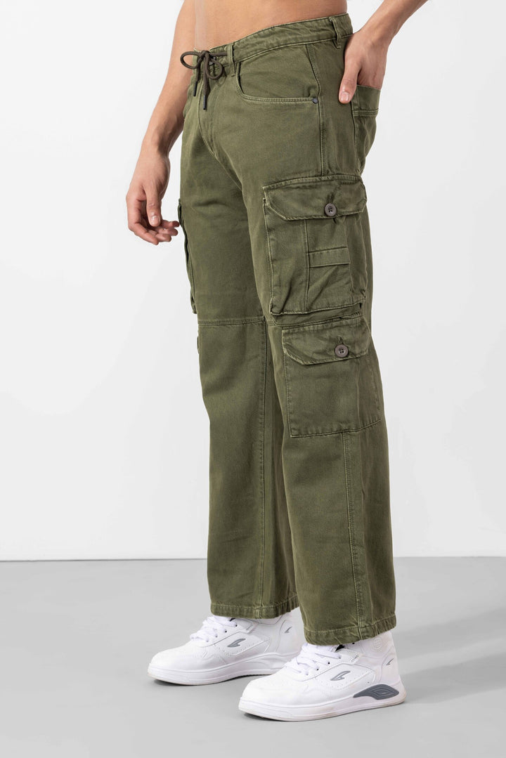 Olive Green Button Closure Multi Pocket Cargo Pant