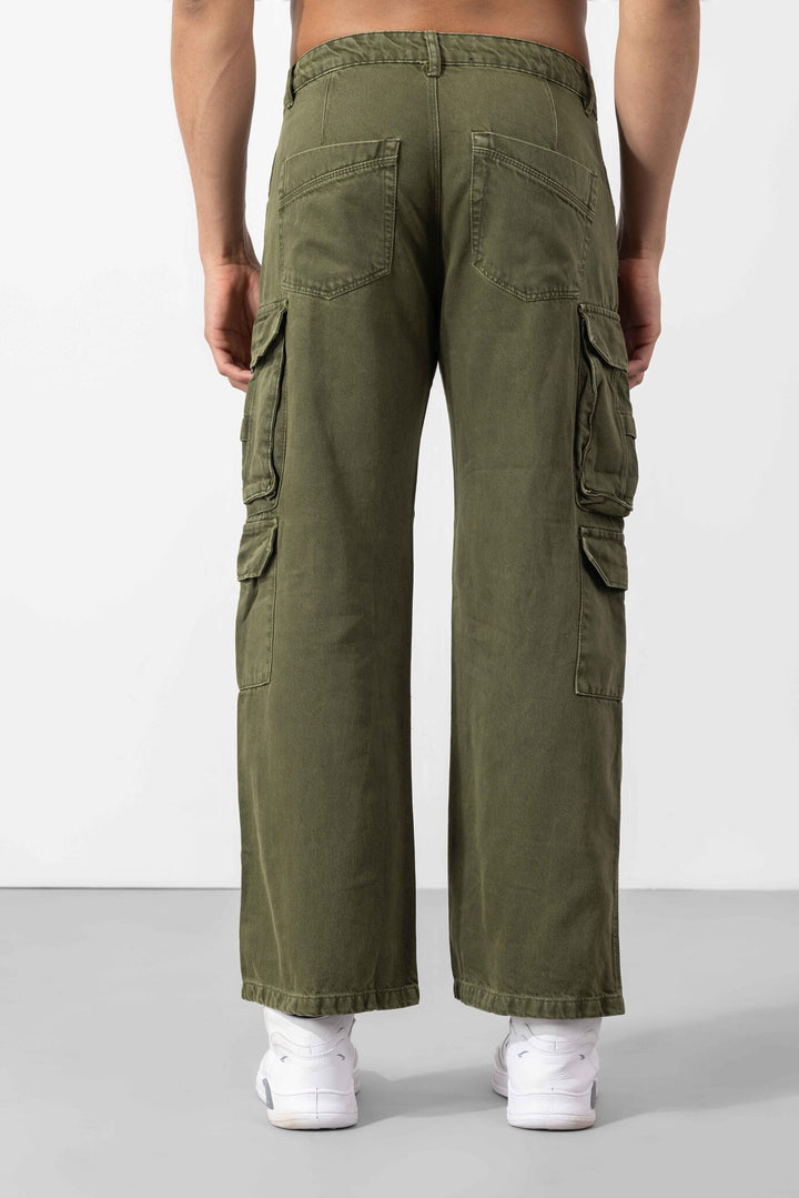 Olive Green Button Closure Multi Pocket Cargo Pant