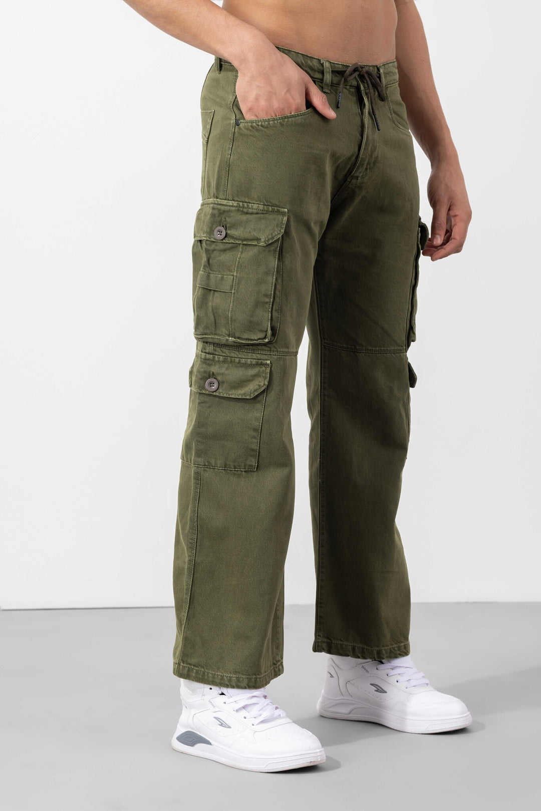 Olive Green Button Closure Multi Pocket Cargo Pant