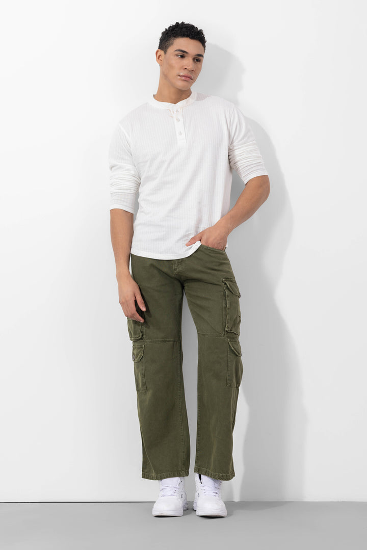 Olive Green Button Closure Multi Pocket Cargo Pant