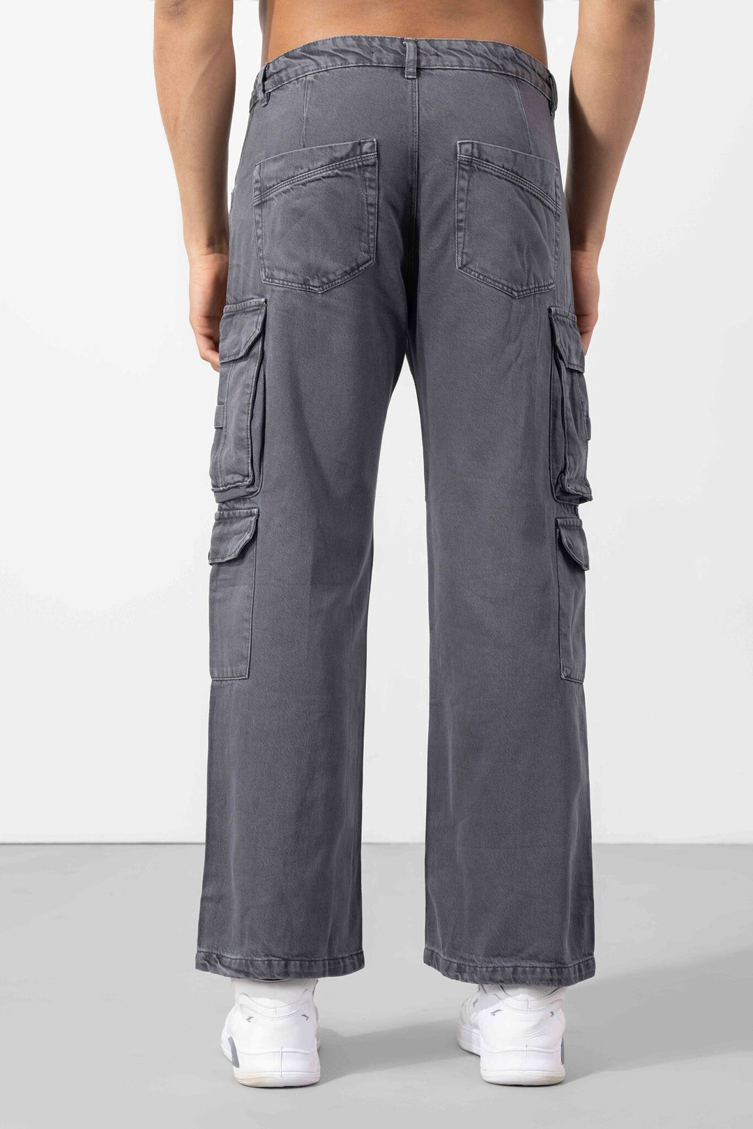 Steel Grey Button Closure Multi Pocket Cargo Pant
