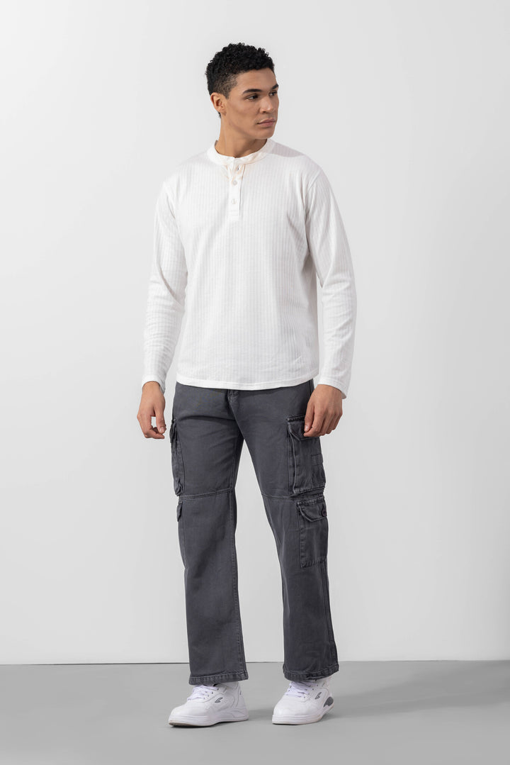 Steel Grey Button Closure Multi Pocket Cargo Pant
