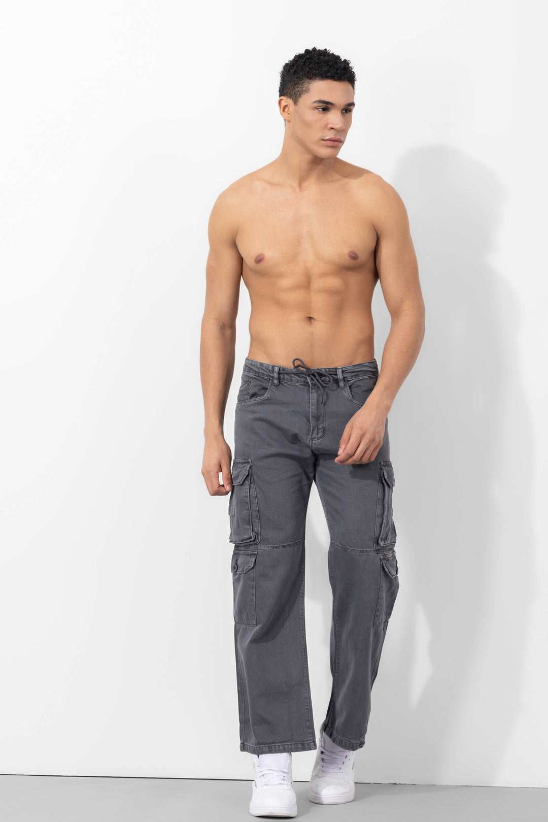 Steel Grey Button Closure Multi Pocket Cargo Pant