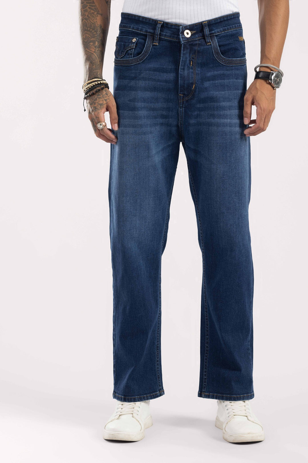Dark Blue Relaxed Fit Washed Denim