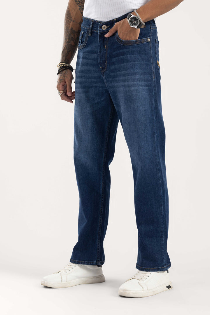 Dark Blue Relaxed Fit Washed Denim