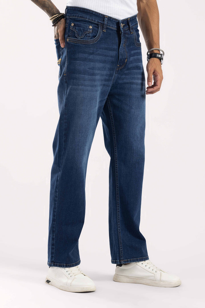 Dark Blue Relaxed Fit Washed Denim
