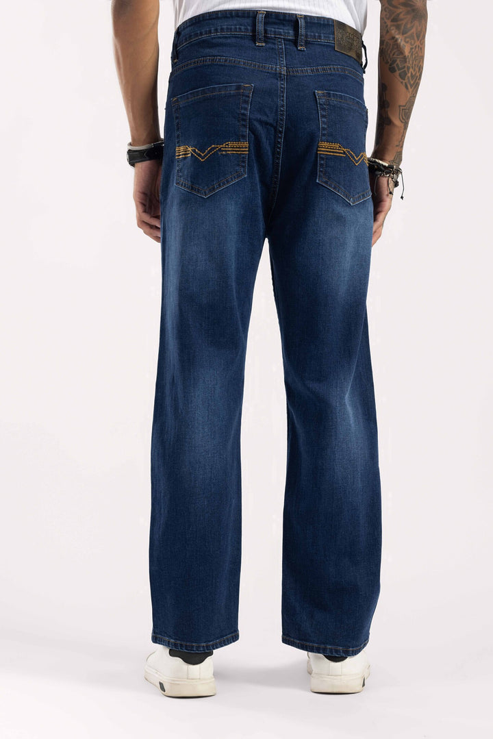 Dark Blue Relaxed Fit Washed Denim