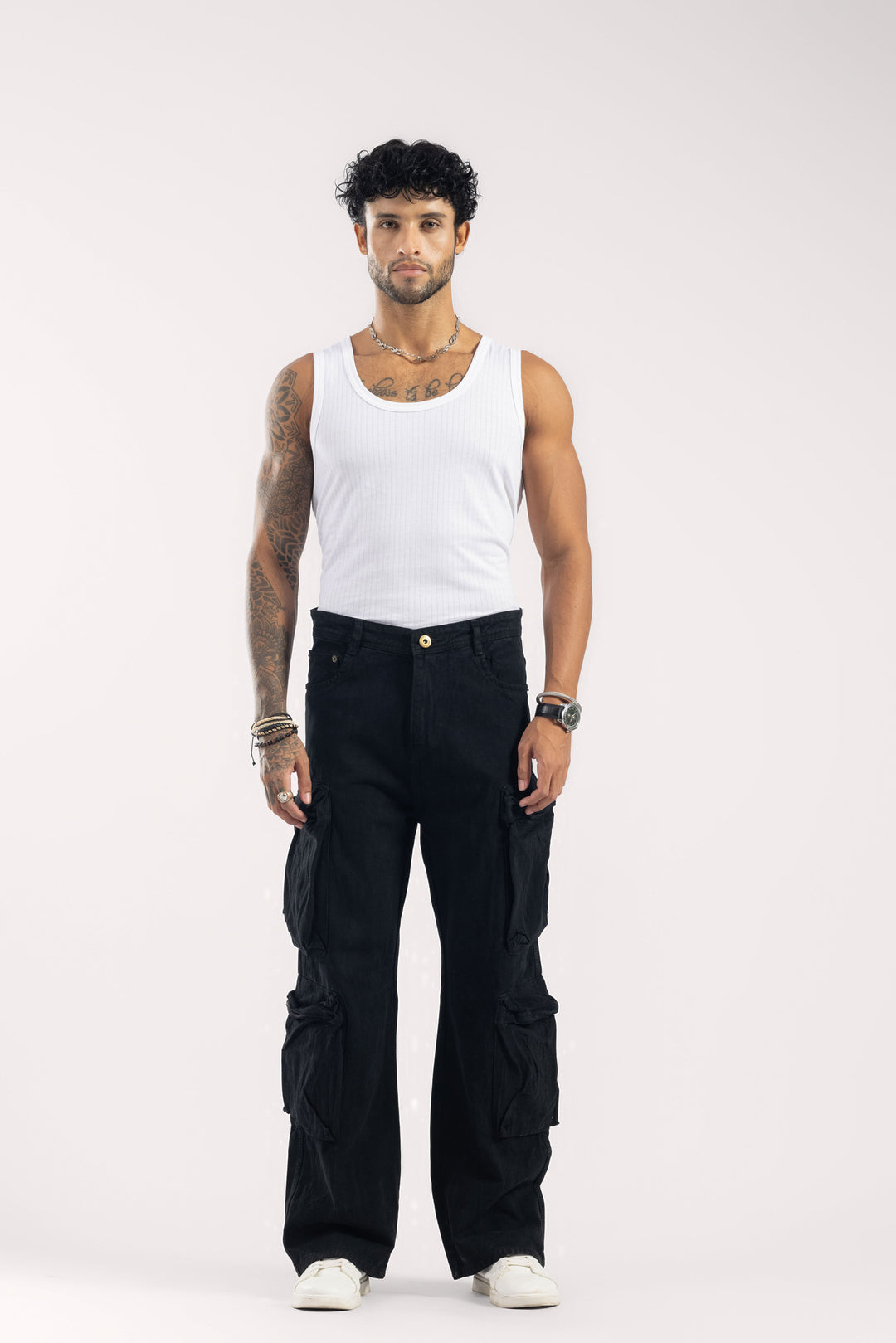 Black Wide Leg Cargo Denim