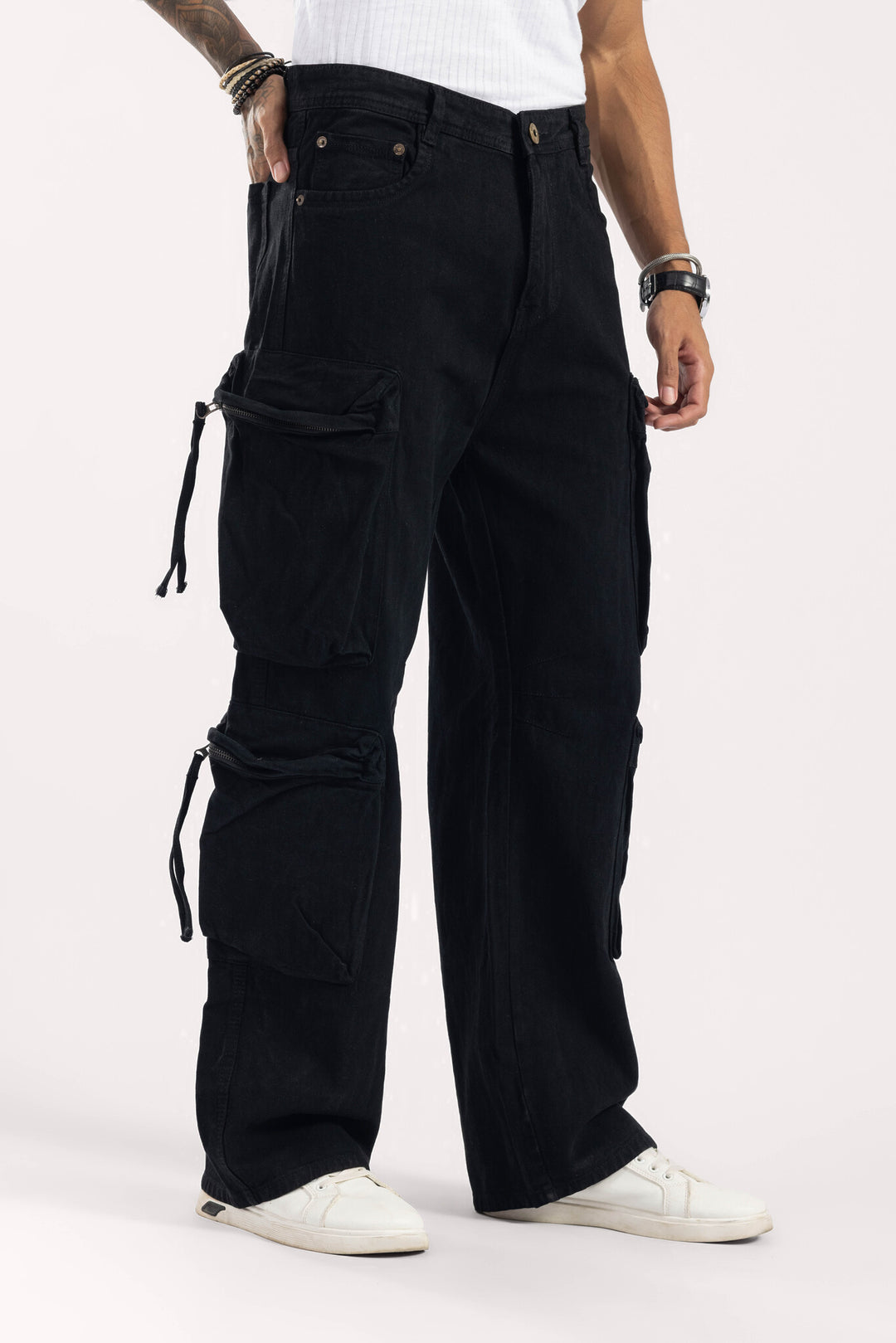 Black Wide Leg Cargo Denim