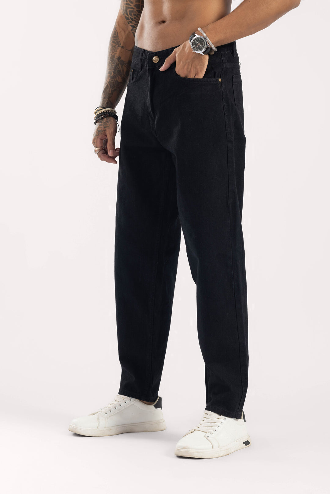 Black Mom Fit Washed Denim