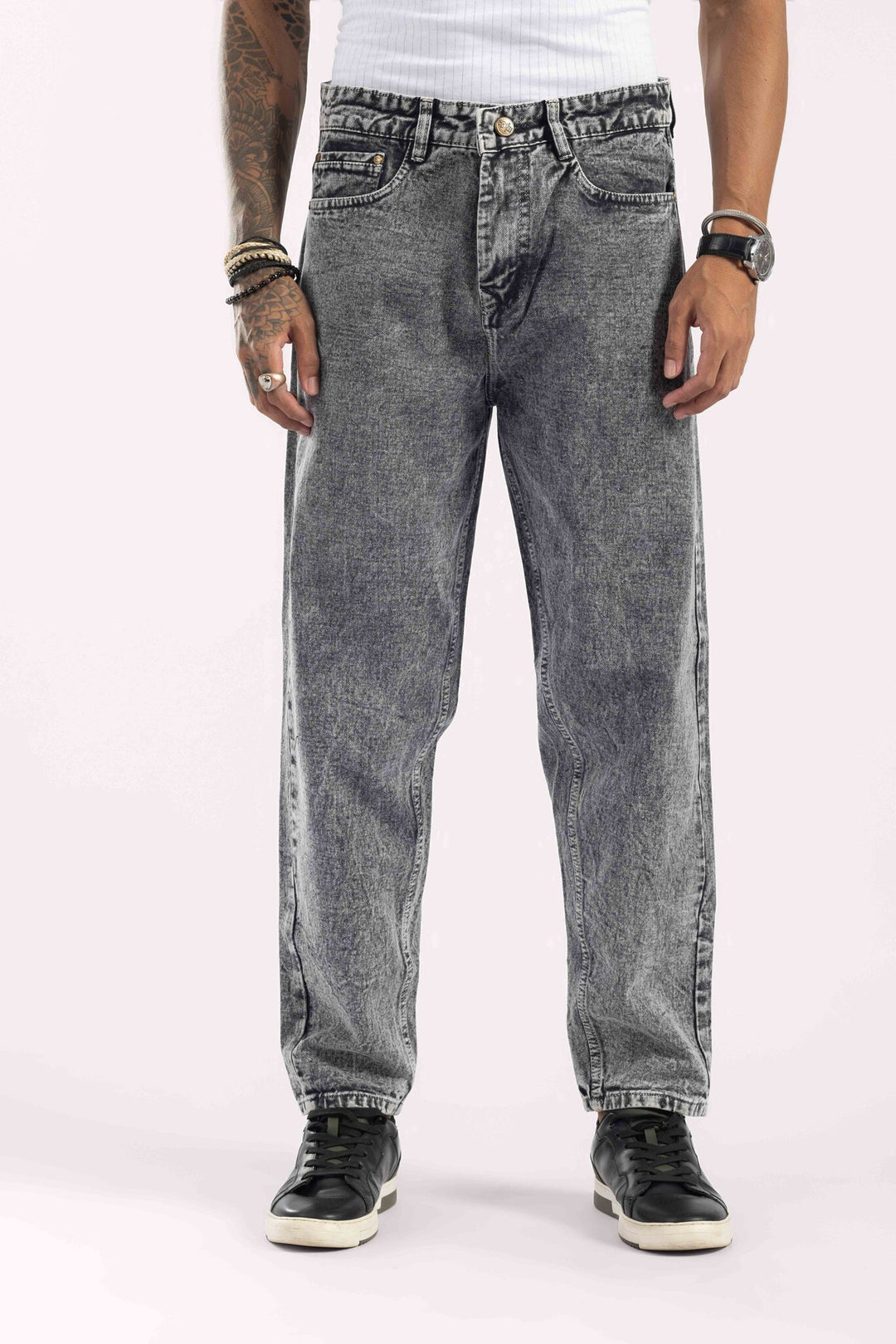 Dark Grey Mom Fit Washed Denim
