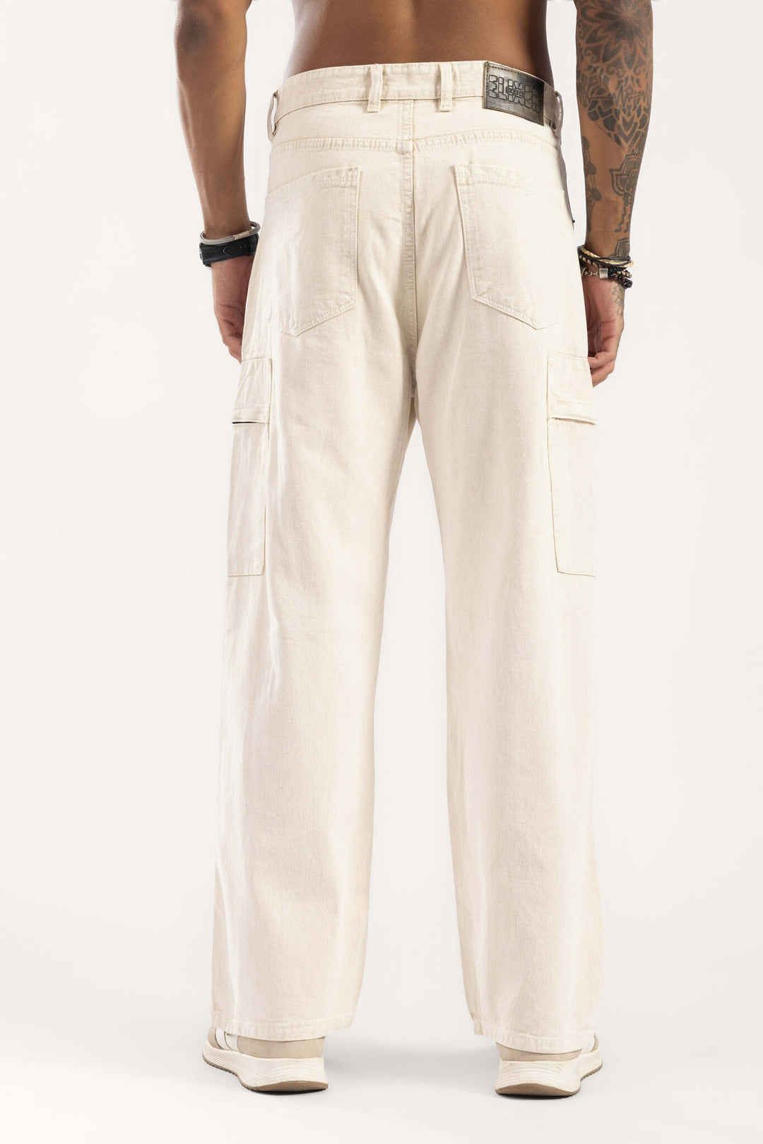Cream Wide Leg Cargo Denim