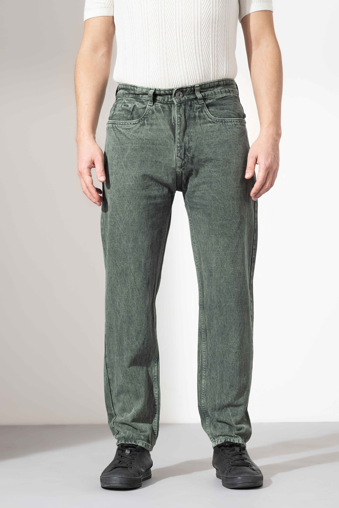 Olive Green Men Denim Cotton Jeans