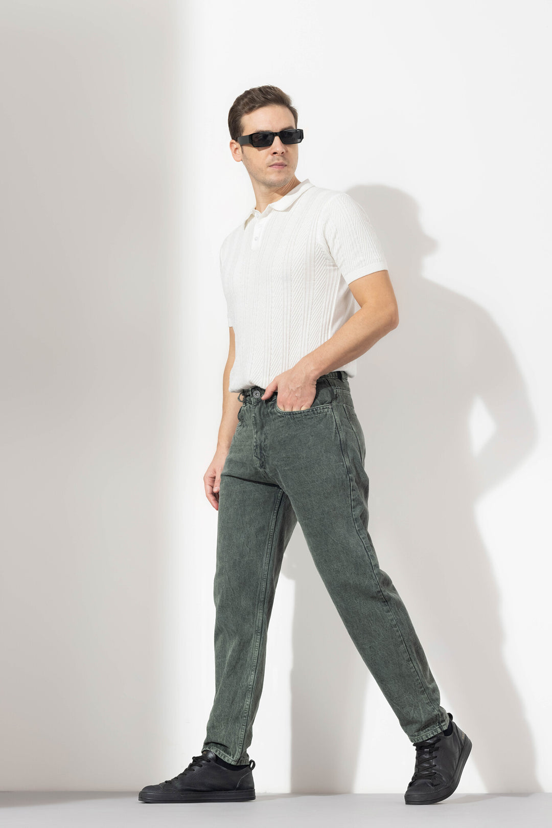 Olive Green Men Denim Cotton Jeans