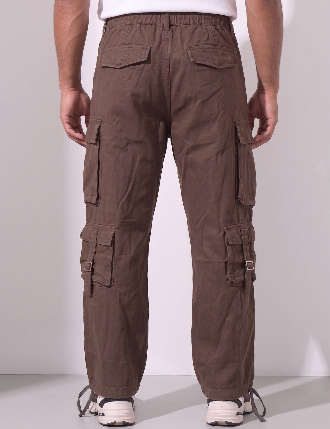 Brown Multi Pocket Button Closure Cargo Denim