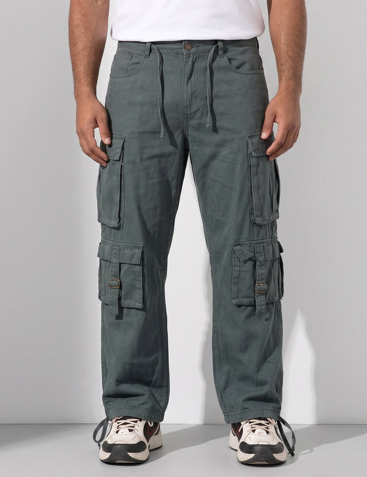 Steel Multi Pocket Button Closure Cargo Denim