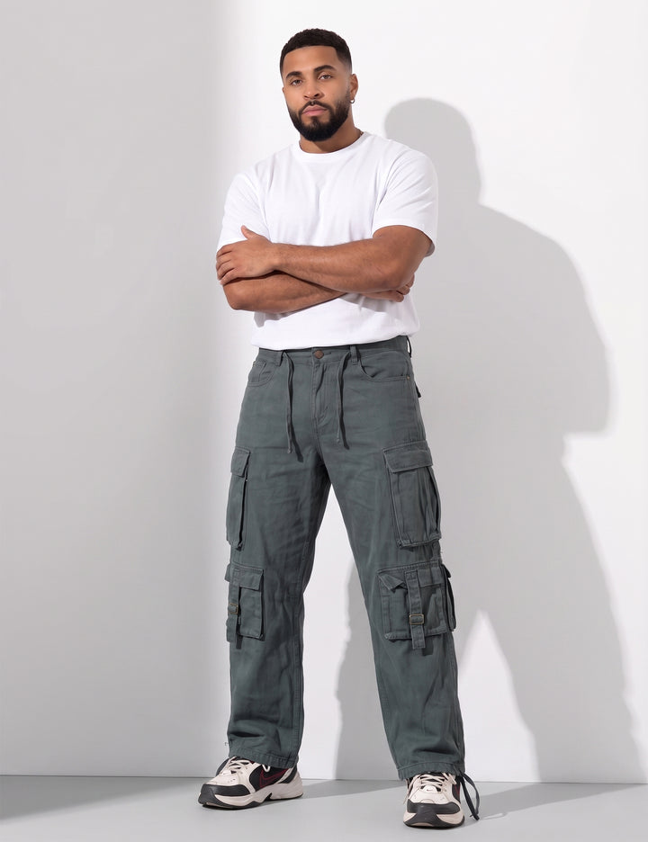 Steel Multi Pocket Button Closure Cargo Denim