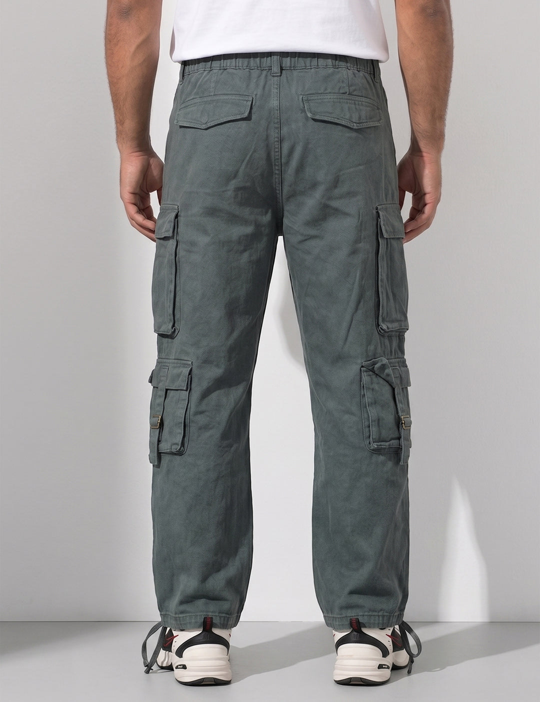 Steel Multi Pocket Button Closure Cargo Denim