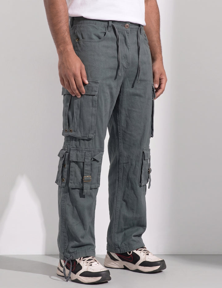 Steel Multi Pocket Button Closure Cargo Denim