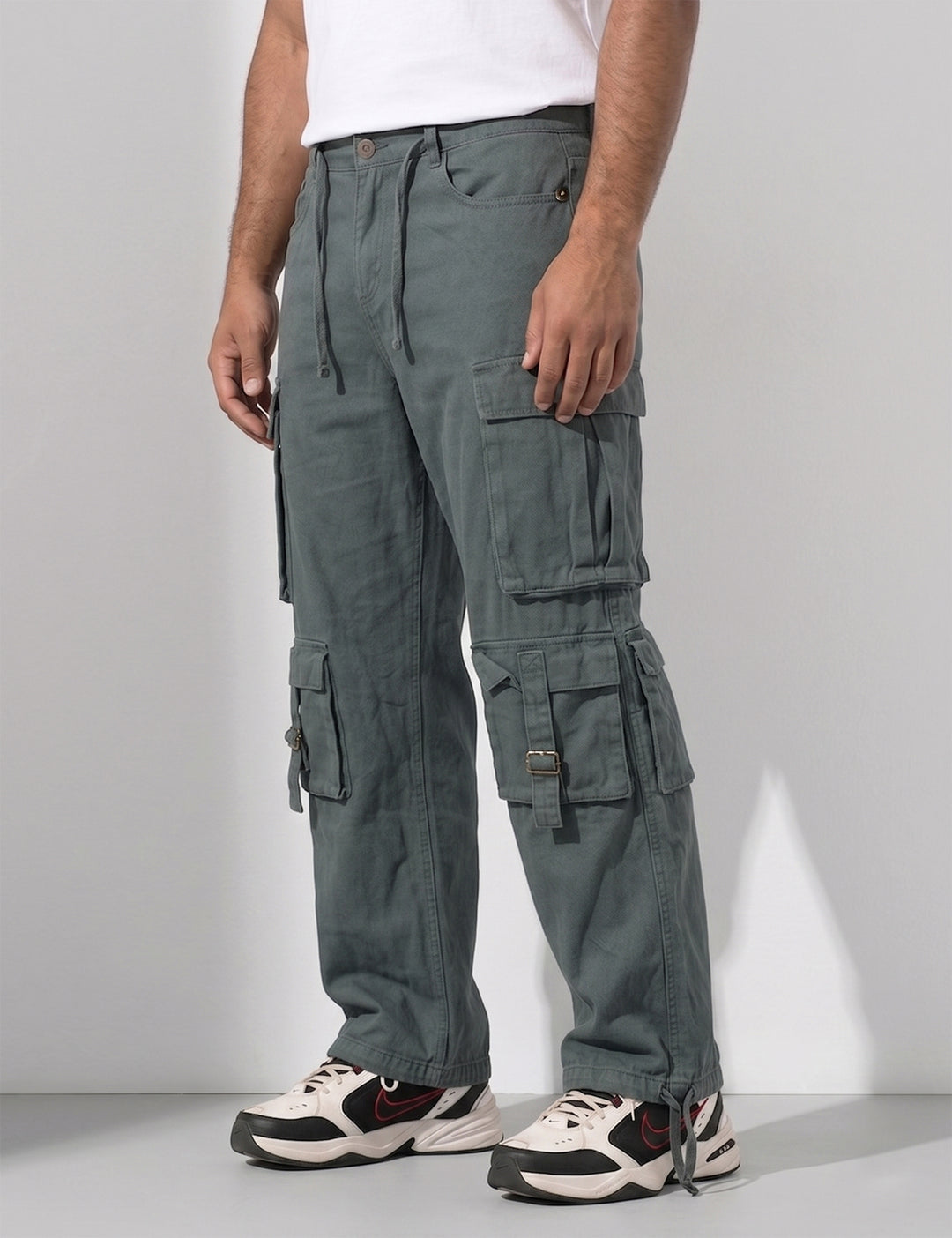 Steel Multi Pocket Button Closure Cargo Denim