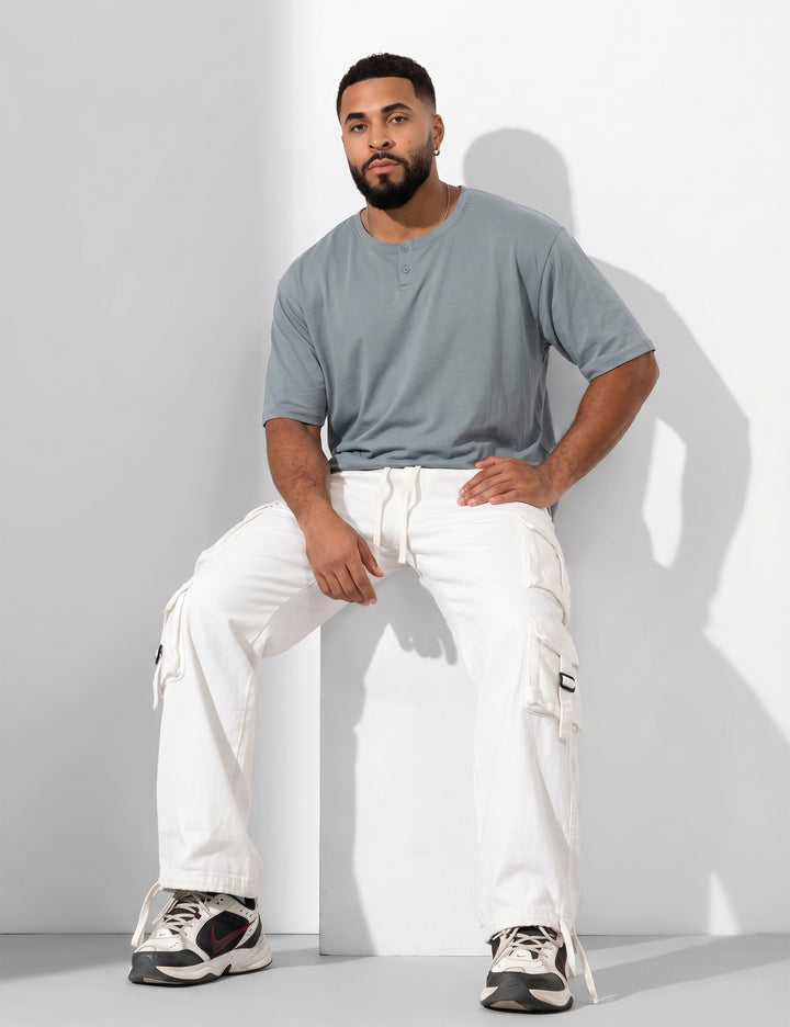 White Multi Pocket Button Closure Cargo Denim