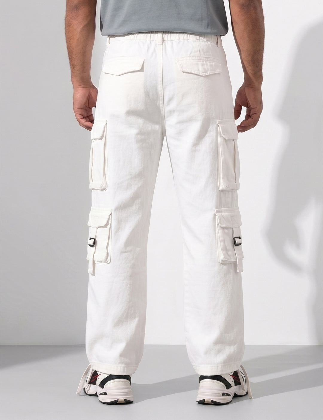 White Multi Pocket Button Closure Cargo Denim