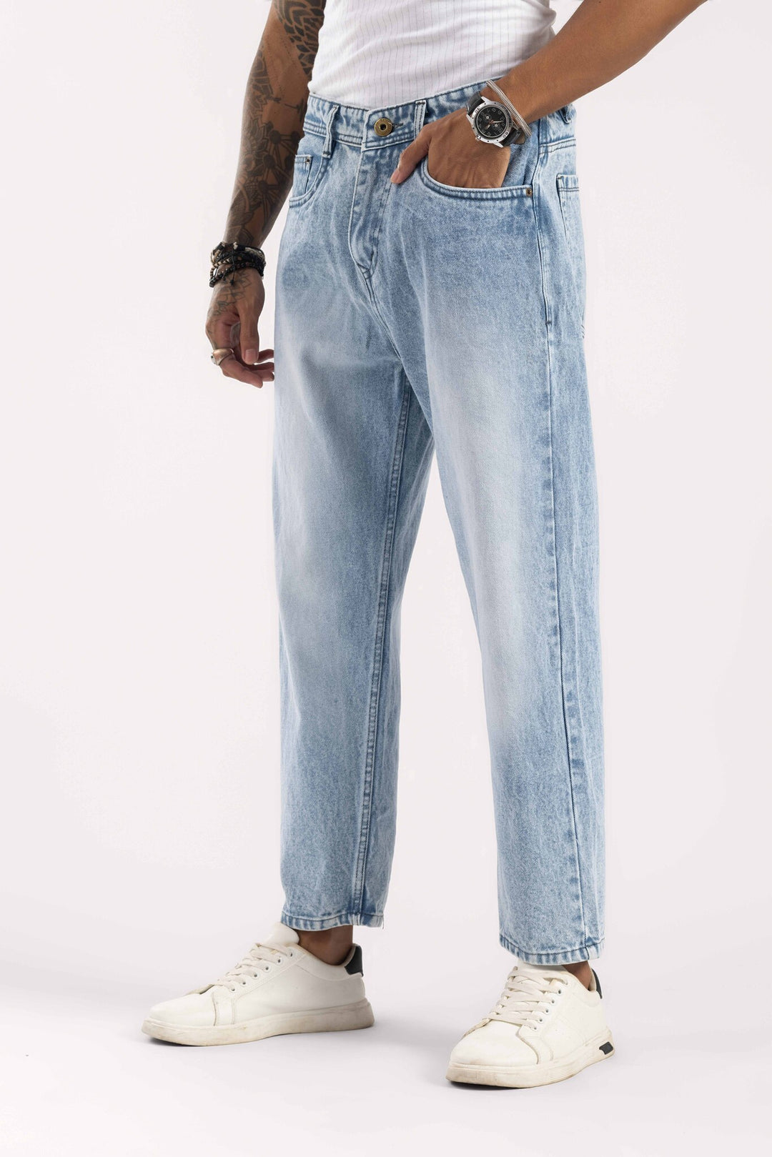 Light Blue Relaxed Fit Washed Denim