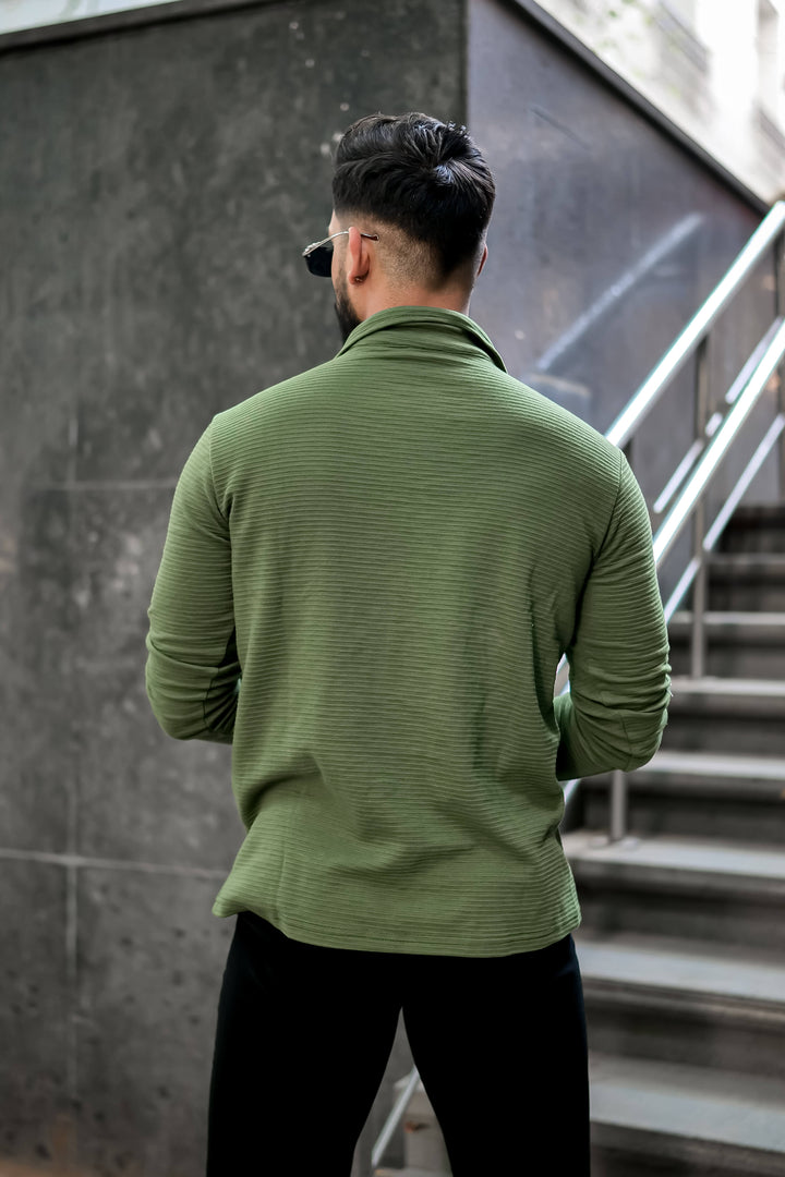 Green Textured Zipper T-Shirt