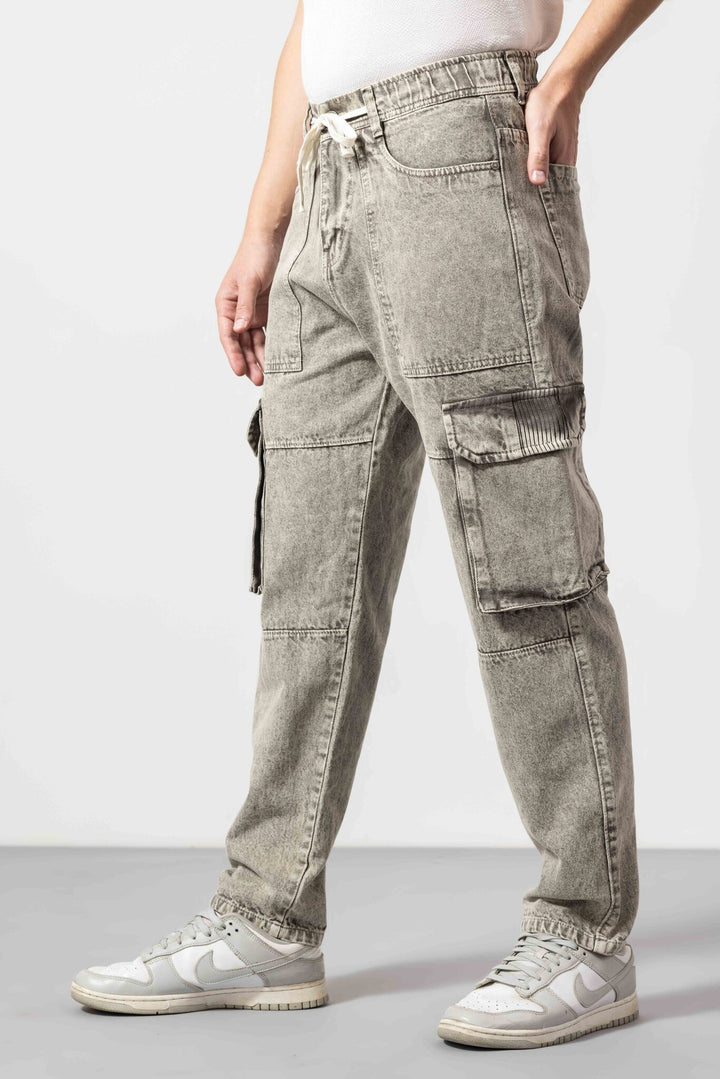 Dark Beige Men Loose Fit Denim Jeans Pants