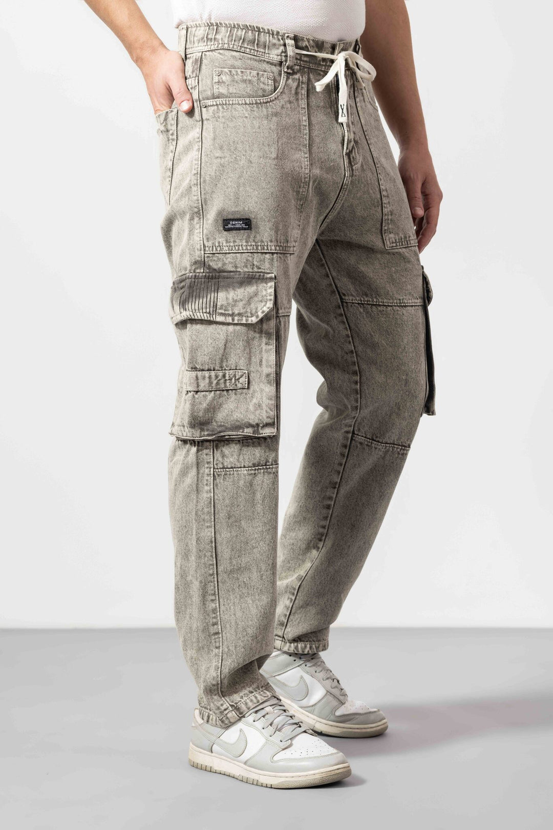 Dark Beige Men Loose Fit Denim Jeans Pants