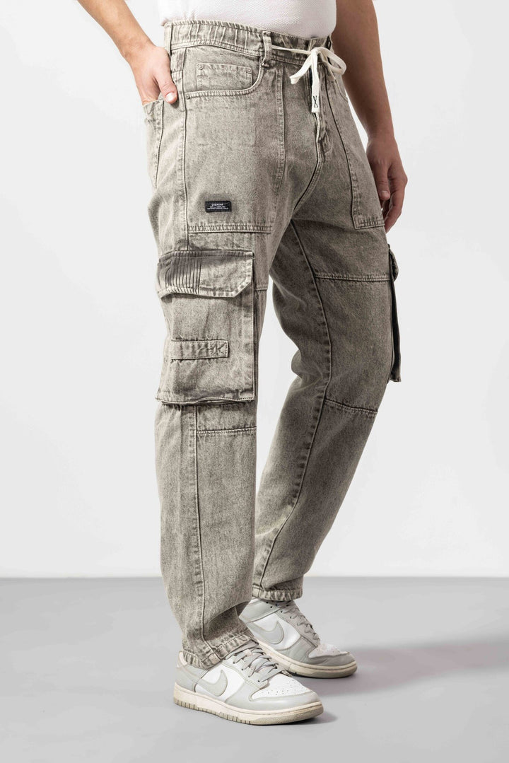 Dark Beige Men Loose Fit Denim Jeans Pants