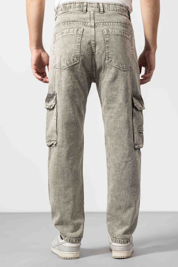 Dark Beige Men Loose Fit Denim Jeans Pants