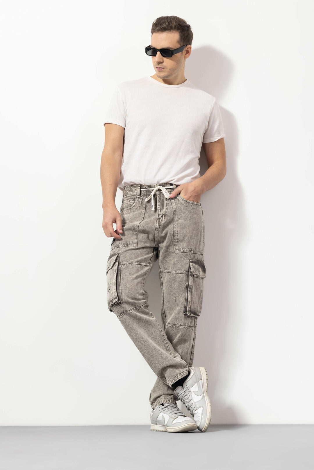 Dark Beige Men Loose Fit Denim Jeans Pants