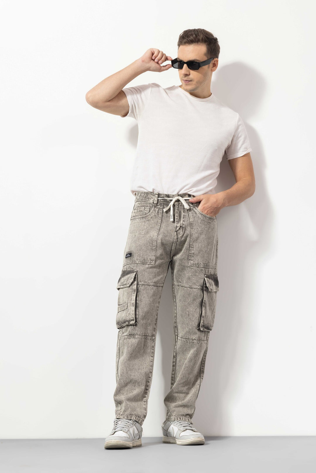 Dark Beige Men Loose Fit Denim Jeans Pants