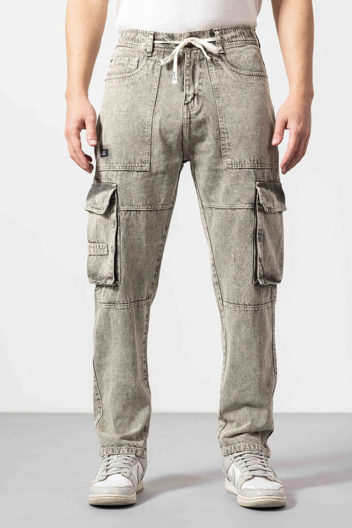 Dark Beige Men Loose Fit Denim Jeans Pants