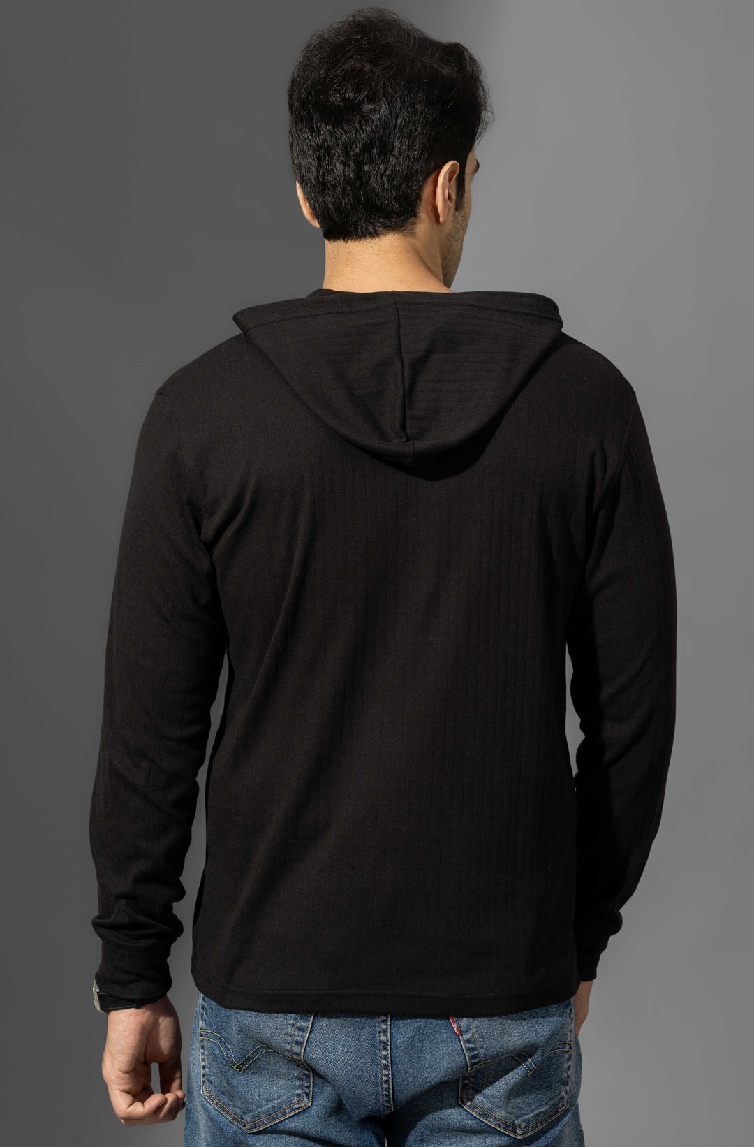Black Full Sleeve Hooded Neck T-Shirt