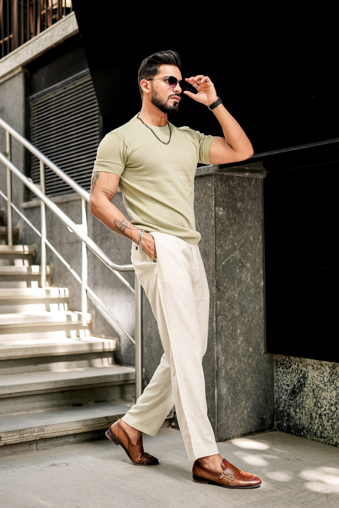 Green Premium Flat Knit Round Neck T-Shirt