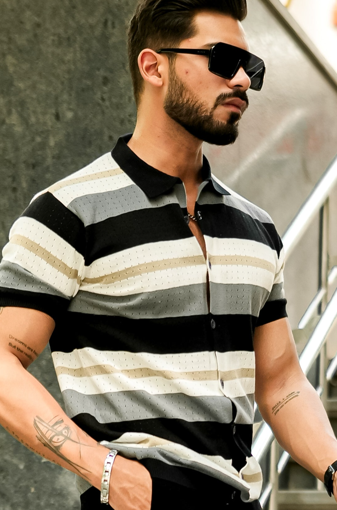 Black Self Design Crochet Shirt