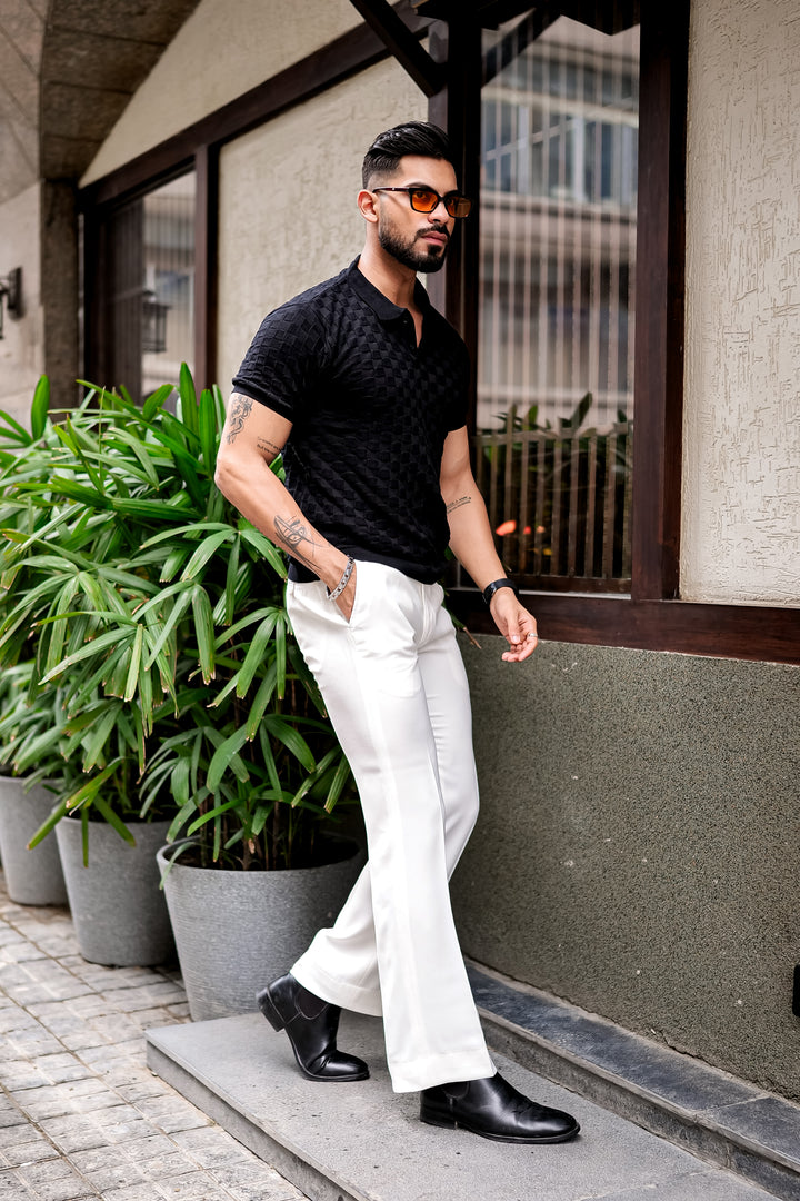 Black Embedded Texture Polo T-Shirt
