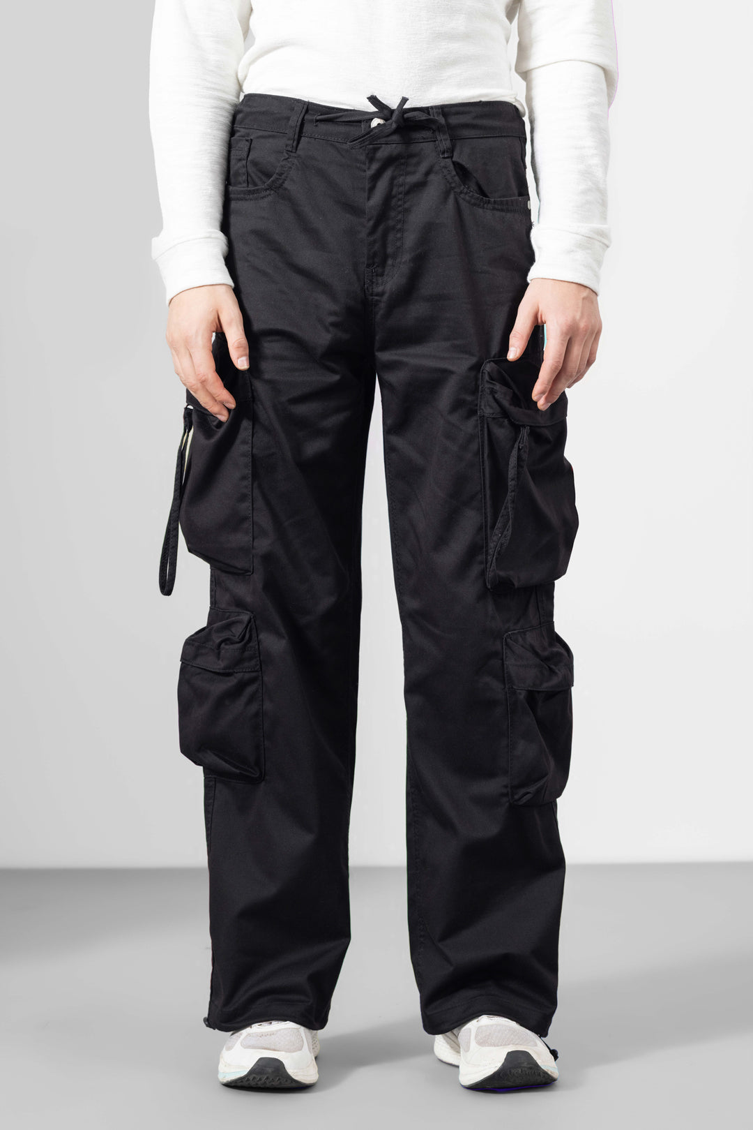 Black Color Men Cotton Cargo Pants