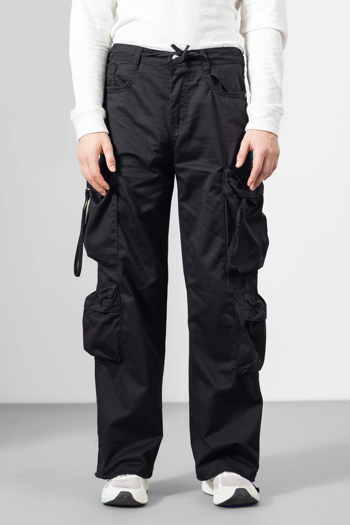 Black Color Men Cotton Cargo Pants
