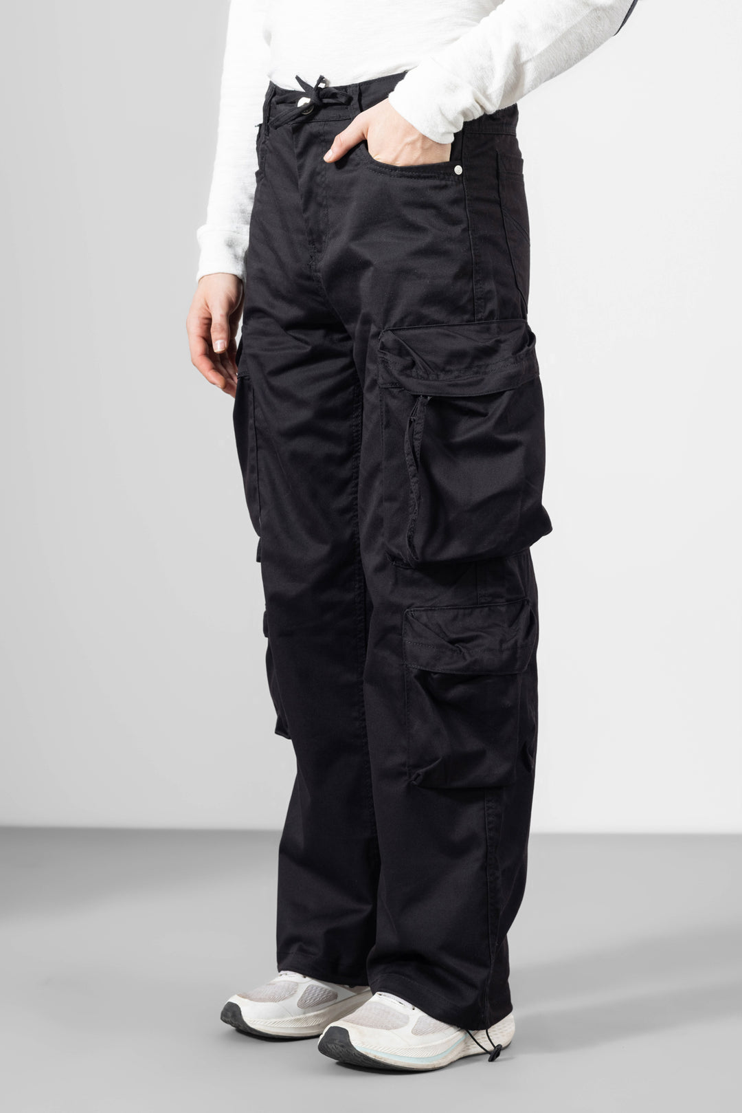 Black Color Men Cotton Cargo Pants