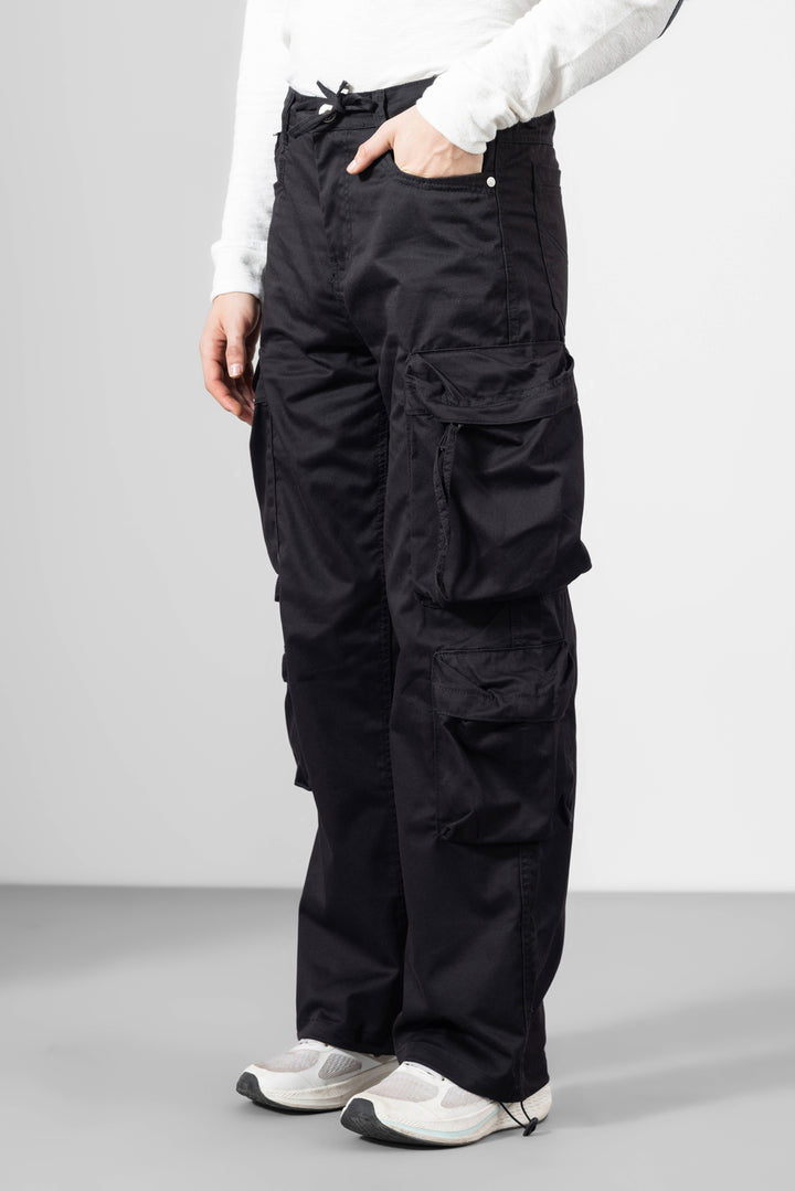 Black Color Men Cotton Cargo Pants