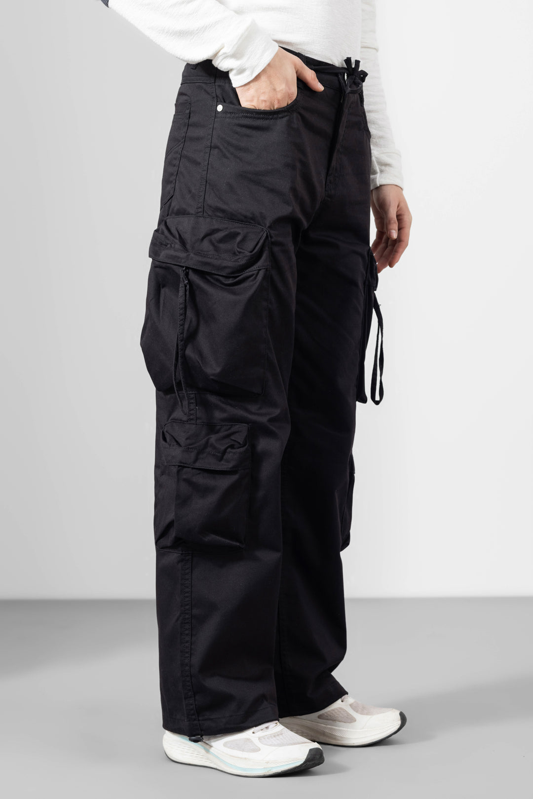 Black Color Men Cotton Cargo Pants