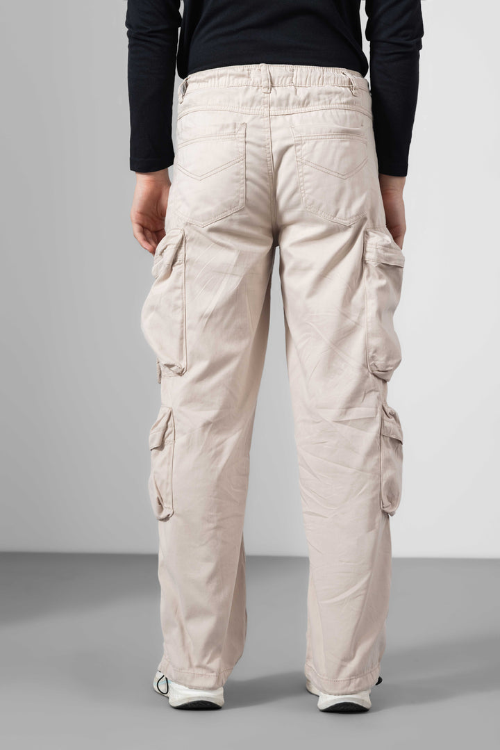 Cream Men Cotton Cargo Pants